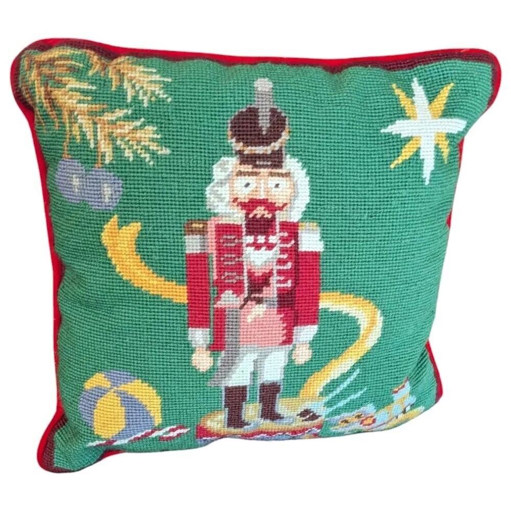 Imperial Elegance Nutcracker Needlepoint Pillow Christmas Red Velvet Wool VTG